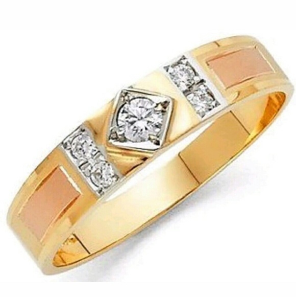 14K Tri color Gold 0.10 ct Men's Wedding Band